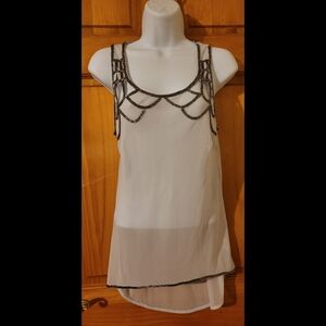 Willow & Clay Gray Sleeveless Top with Beaded Trim